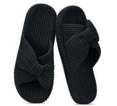 Ecetana House Slippers for Women Corduroy Cross Band Memory Foam Slippers Open Toe Non-Slip Home Shoes