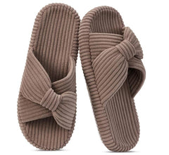 Ecetana House Slippers for Women Corduroy Cross Band Memory Foam Slippers Open Toe Non-Slip Home Shoes