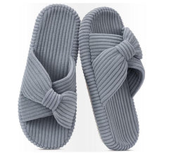 Ecetana House Slippers for Women Corduroy Cross Band Memory Foam Slippers Open Toe Non-Slip Home Shoes