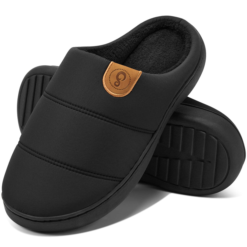 Ecetana Men's Slippers Comfortable Memory Faux Fur Slippers Warm Home Shoes Non-Slip Wear-Resistant Slippers