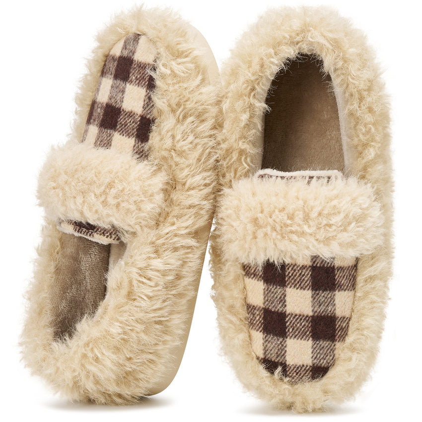 Ecetana Womens Fuzzy Slippers Memory Foam Closed Back Non-Slip House Slippers for Women