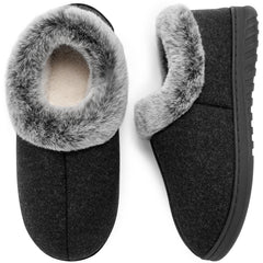 Ecetana Womens Closed Back Slippers Warm Soft Comfy Memory Foam Non-Slip House Shoes with Fluffy Collar