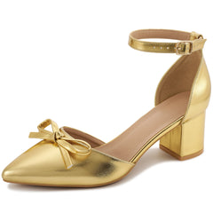 Ecetana Women's Pumps Pointed-Toe chunky Heel Shoes with Bow Elegant Ankle Strap Dress Shoes for Wedding Party Office