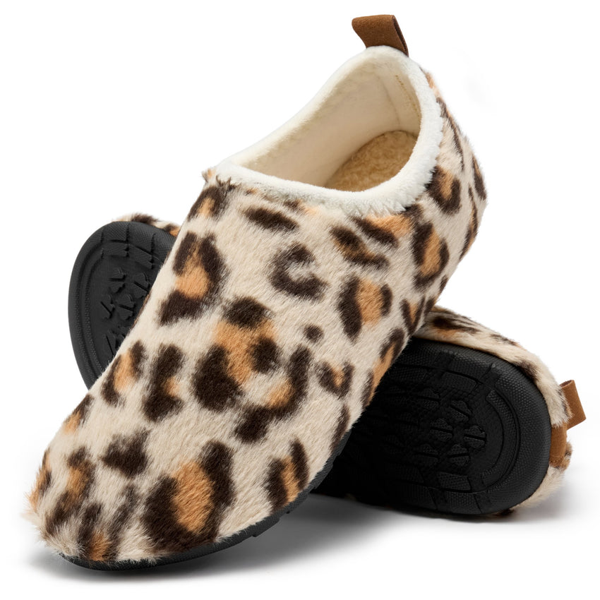 Ecetana Leopard Print Slippers for Women Indoor Barefoot Slippers Socks Furry Slip on House Shoes