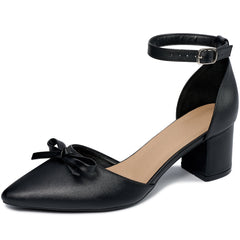Ecetana Women's Pumps Pointed-Toe chunky Heel Shoes with Bow Elegant Ankle Strap Dress Shoes for Wedding Party Office