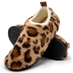 Ecetana Leopard Print Slippers for Women Indoor Barefoot Slippers Socks Furry Slip on House Shoes