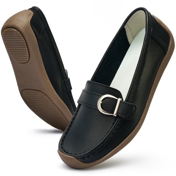 Ecetana Women's Leather Loafers Classic Slip-On Dress Flats Comfort Office Shoes