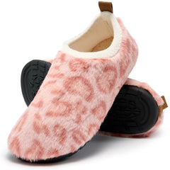 Ecetana Leopard Print Slippers for Women Indoor Barefoot Slippers Socks Furry Slip on House Shoes