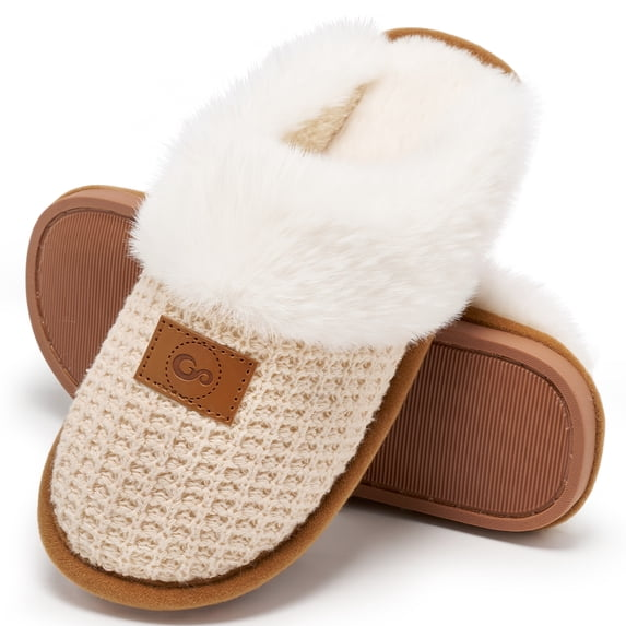 Ecetana Women's Fluffy Slippers Soft Comfort Memory Foam Indoor Outdoor House Slipper