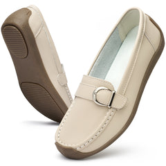 Ecetana Women's Leather Loafers Classic Slip-On Dress Flats Comfort Office Shoes