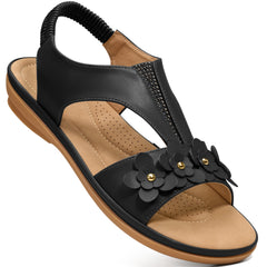 Ecetana Sandals for Women Dressy Comfortable Summer Beach Casual Elastic Strap Flat Sandals