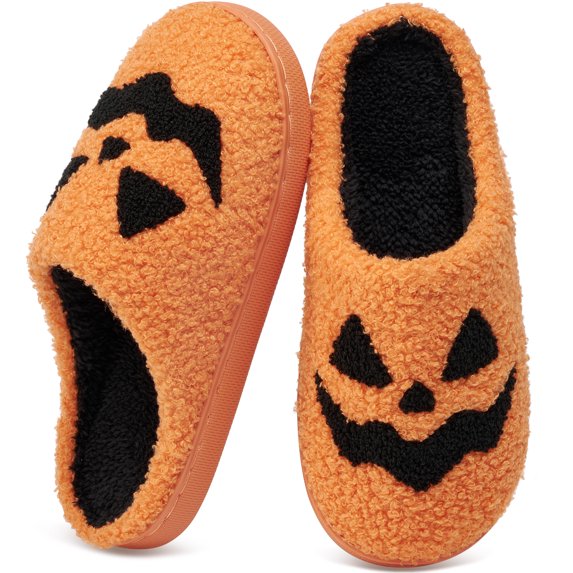 Ecetana Halloween Slippers for Women Holiday Fluffy Warm Fleece Slippers Indoor Bedroom House Shoes