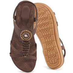 Ecetana Flat Sandals for Women Dressy Bohemian Sandals Comfort Elastic Strap Summer Beach Sandals
