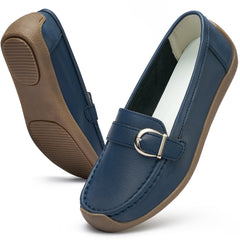 Ecetana Women's Leather Loafers Classic Slip-On Dress Flats Comfort Office Shoes