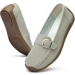 Ecetana Women's Leather Loafers Classic Slip-On Dress Flats Comfort Office Shoes