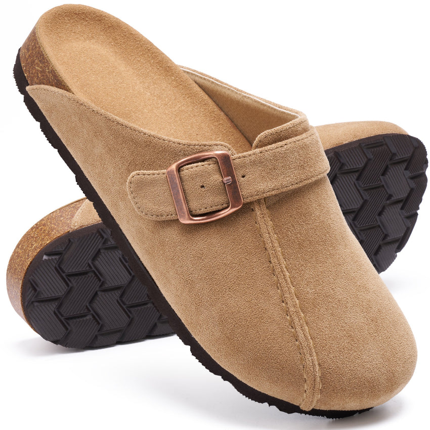 Ecetana Womens Suede Clogs Comfort Slip-On Mules with Adjustable Buckle Strap Indoor Outdoor Sandals