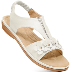 Ecetana Sandals for Women Dressy Comfortable Summer Beach Casual Elastic Strap Flat Sandals