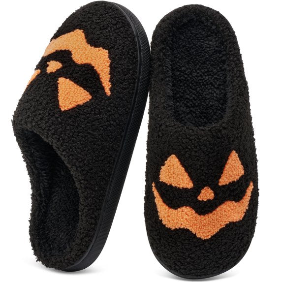 Ecetana Halloween Slippers for Women Holiday Fluffy Warm Fleece Slippers Indoor Bedroom House Shoes