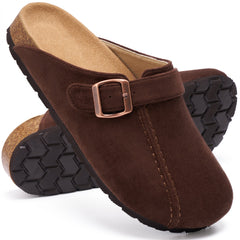 Ecetana Womens Suede Clogs Comfort Slip-On Mules with Adjustable Buckle Strap Indoor Outdoor Sandals