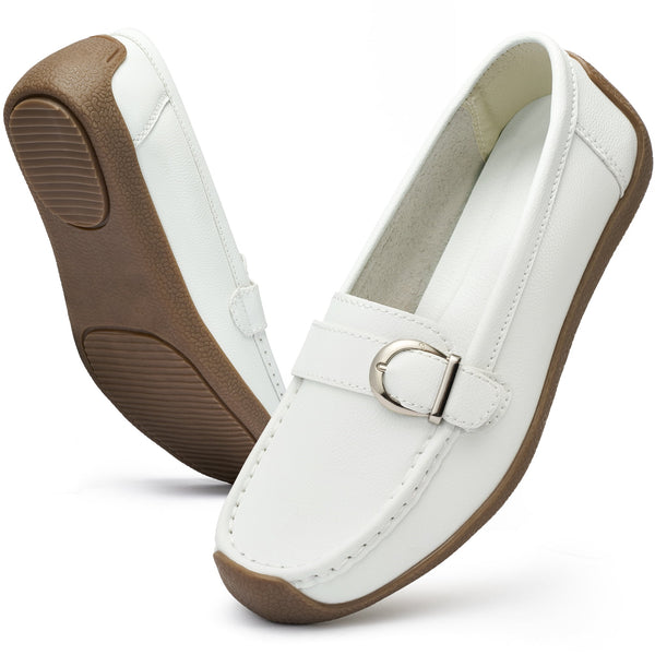 Ecetana Women's Leather Loafers Classic Slip-On Dress Flats Comfort Office Shoes