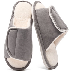 Ecetana Men's Fuzzy Slippers Open Toe Adjustable Memory Foam Plush Lined Indoor House Shoes