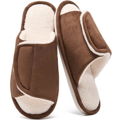 Ecetana Men's Fuzzy Slippers Open Toe Adjustable Memory Foam Plush Lined Indoor House Shoes
