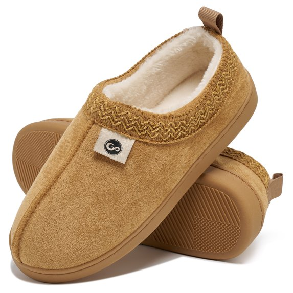 Ecetana Men's Fuzzy House Slippers Closed Back Suede Faux Fur Lined Non-Slip Indoor Outdoor Warm Slippers for Men