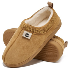 Ecetana Men's Fuzzy House Slippers Closed Back Suede Faux Fur Lined Non-Slip Indoor Outdoor Warm Slippers for Men
