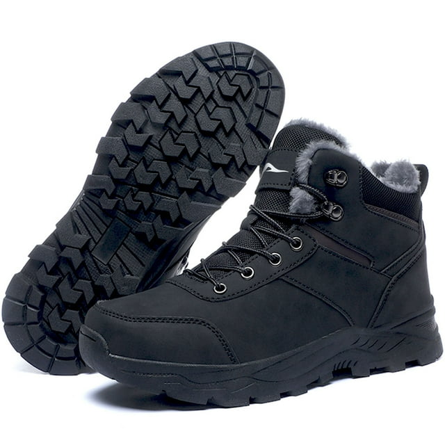 MeMoride Mens Snow Boots Waterproof Warm Faux Fur Lined Ankle Booties Non-slip Winter Hiking Boots for Men