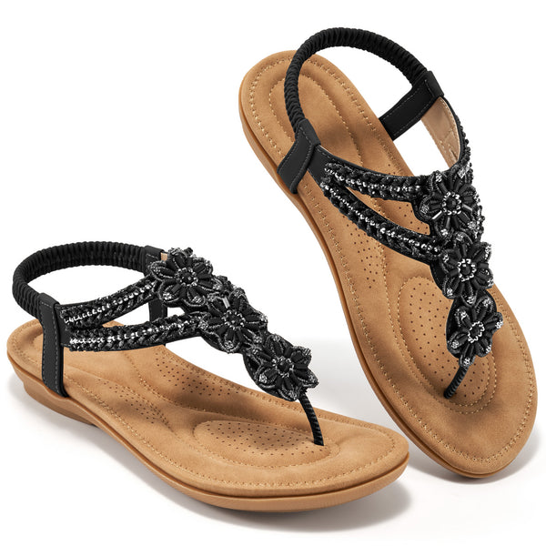 Ablanczoom Womens Sandals: Comfortable Flat Sandals Women Flip Flops Elastic Ankle Strap Dresses Shoes