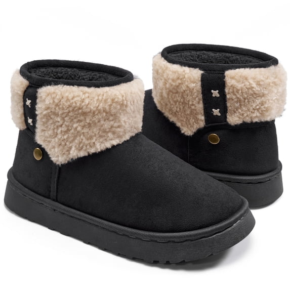 Ecetana Women's Fleece Slippers Suede Warm Winter House Shoes Non Slip Outdoor Slippers for Women