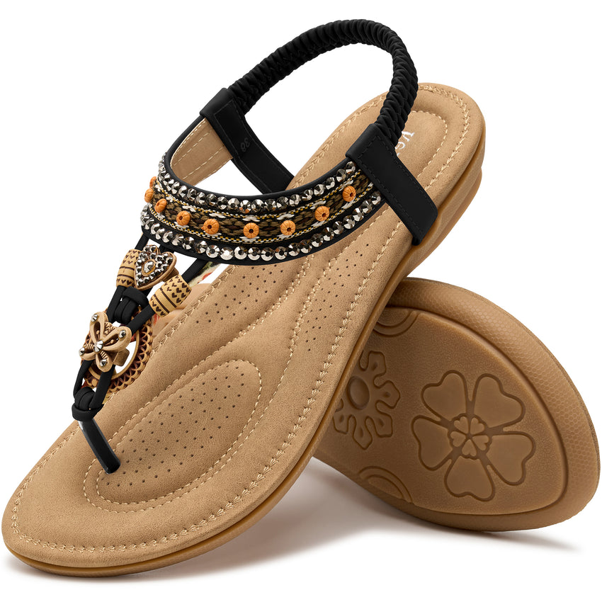 Ablanczoom Sandals Women: Women Flats Sandals for Dresses - Elastic Ankle Strap Flip Flops