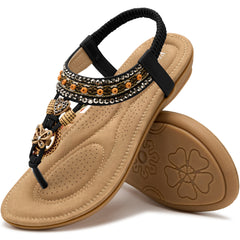 Ablanczoom Sandals Women: Women Flats Sandals for Dresses - Elastic Ankle Strap Flip Flops
