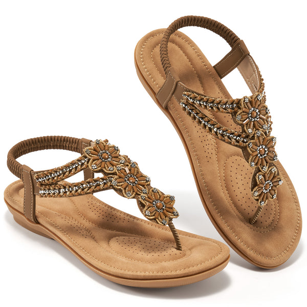 Ablanczoom Womens Sandals: Comfortable Flat Sandals Women Flip Flops Elastic Ankle Strap Dresses Shoes