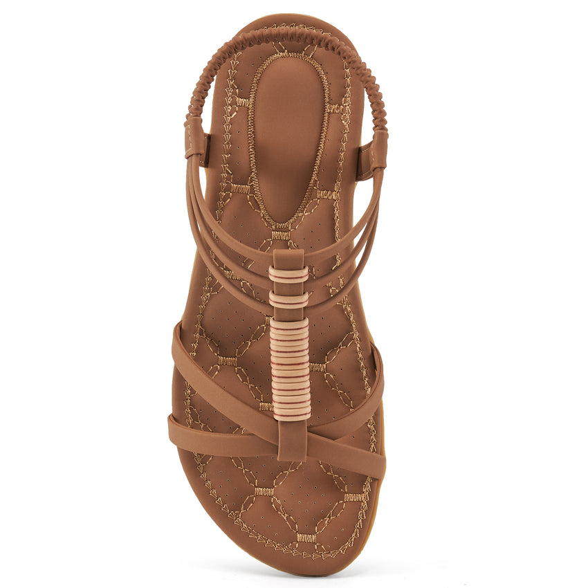 Decould sylf Womens Gladiator Sandals Elastic Ankle Strap Summer Beach Sandals Comfort Flat Shoes Casual