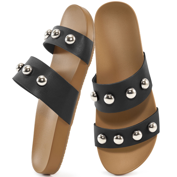 Ecetana Flat Sandals for Women Open Toe Summer Slide Sandals Double Strap Slip On Women's Sandals