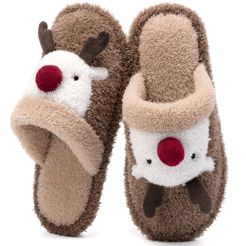 Ecetana Women's Christmas Fuzzy Cute Warm House Slippers Bedroom Indoor Shoes