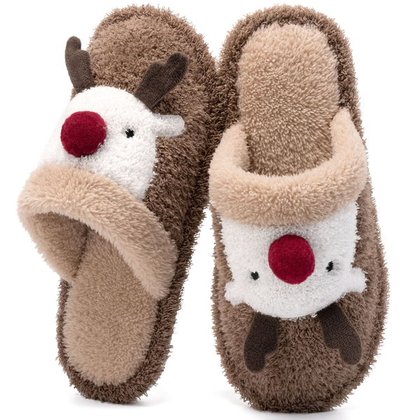 Ecetana Women's Christmas Fuzzy Cute Warm House Slippers Bedroom Indoor Shoes