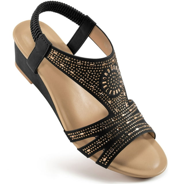 Ecetana Womens Wedge Sandals Open Toe Wedges Elastic Ankle Strap Platform Sandals Shoes