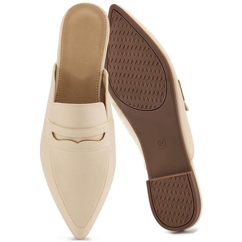 Ecetana Women's Pointed Toe Mules PU Leather Backless Loafer Flats Casual Slip On Shoes