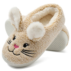 Ecetana Womens Fuzzy Slippers 3D Rabbit Closed Back Slippers Fluffy Non-Slip Indoor Warm House Slippers for Women
