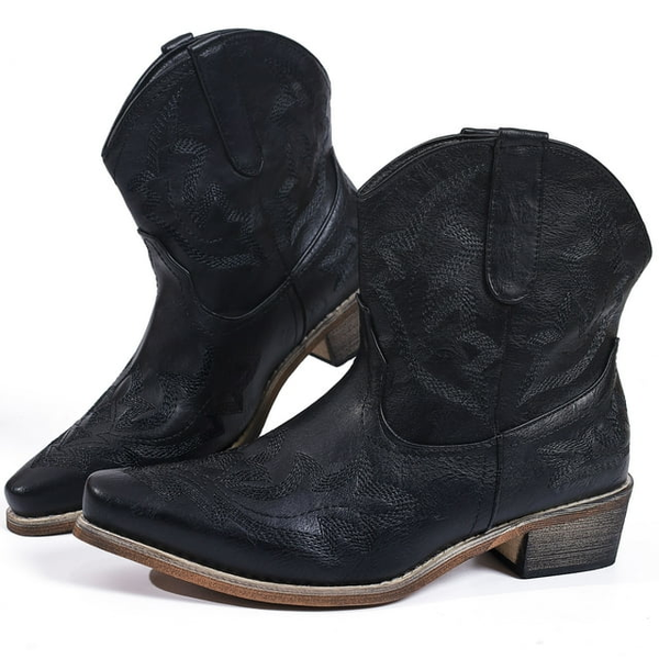 Ecetana Cowboy Boots for Women Ankle Cowgirl Booties Pointed Toe Embroidery Western Short Boots