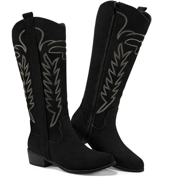 Ecetana Cowboy Boots for Women Wide Calf Cowgirl Boots with Classic Embroidered Chunky Heel Western Boots