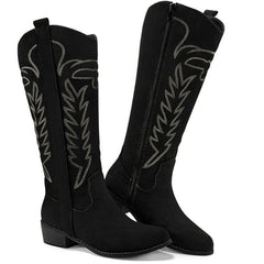 Ecetana Cowboy Boots for Women Wide Calf Cowgirl Boots with Classic Embroidered Chunky Heel Western Boots