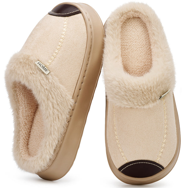 Ecetana Womens House Slippers Suede Fuzzy Slippers Faux Fur Lined Non-Slip Indoor Shoes
