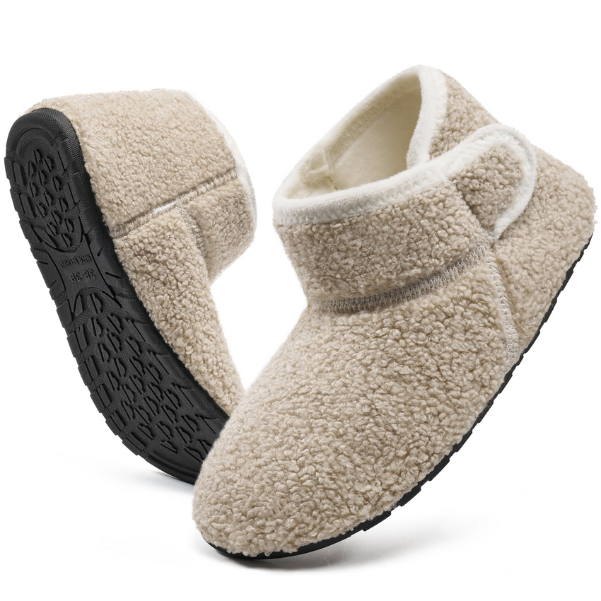 Ecetana Bootie Slippers for Women Furry Warm Slippers Sock Shoes Cozy Hook-Loop House Slippers