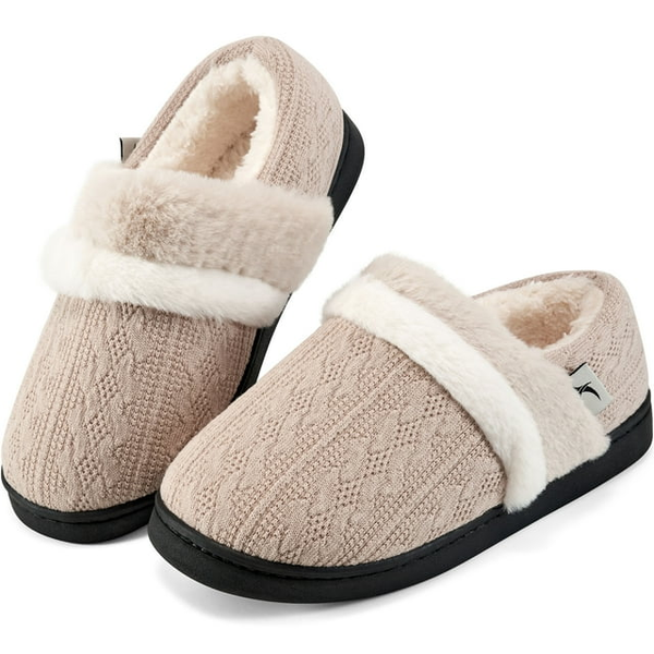 Ecetana Women's Fuzzy Slippers Memory Foam Closed Back Slippers Non-slip Warm House Shoes