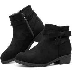 Ecetana Women's Ankle Booties Suede Low Block Heel Casual Short Boots with Side Zipper