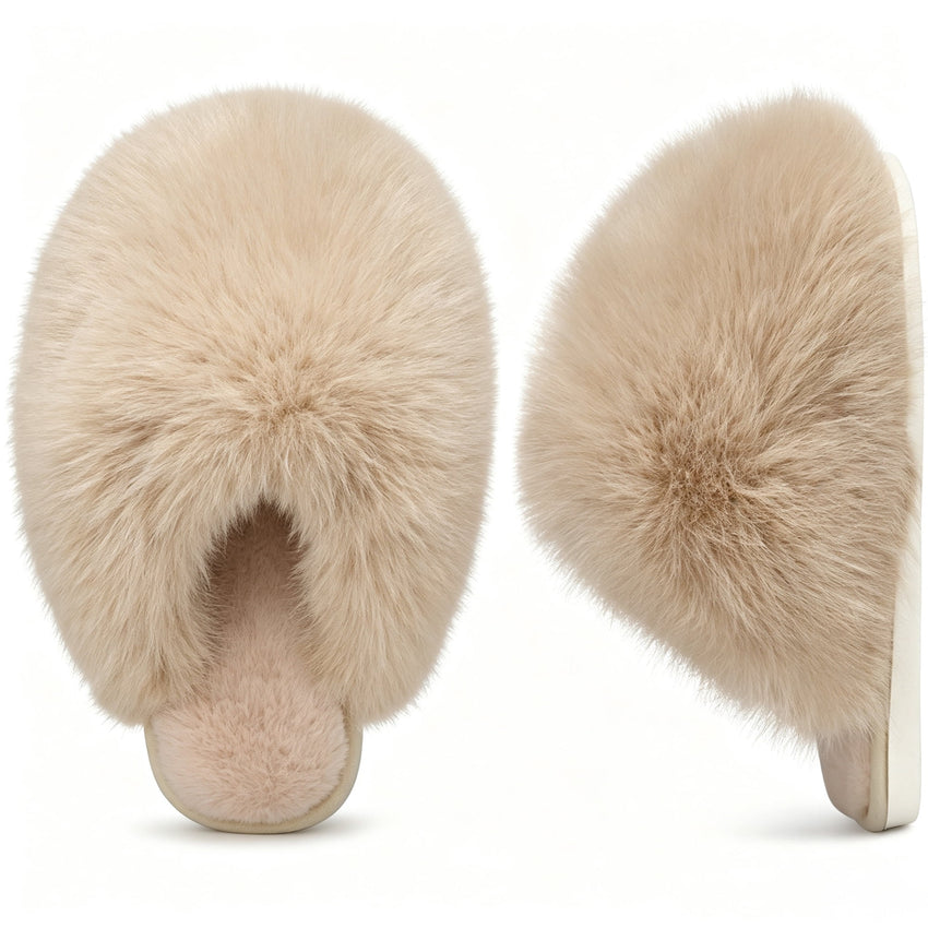 Ecetana Women's Furry Slippers Comfy Memory Foam Fuzzy Fluffy Slippers Non-slip Indoor House Shoes
