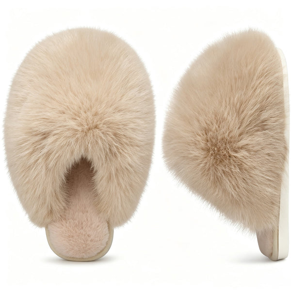 Ecetana Women's Furry Slippers Comfy Memory Foam Fuzzy Fluffy Slippers Non-slip Indoor House Shoes